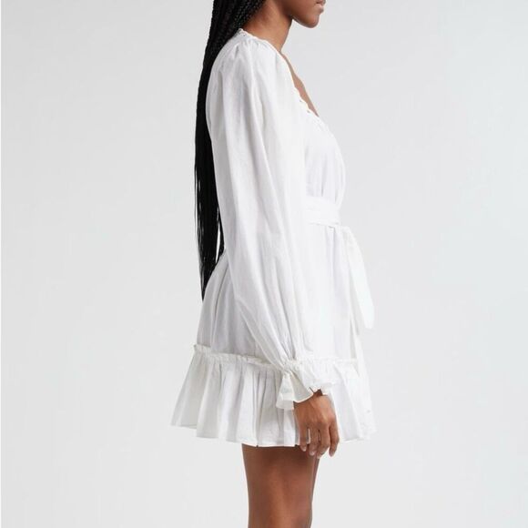 NWT Ramy Brook “Kayleigh” long sleeve white cotton mini dress Size M - Picture 4 of 13
